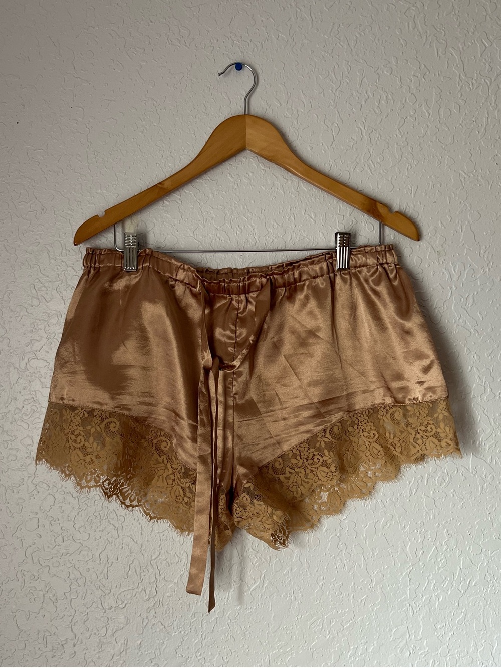 Champagne Satin Lace-Trim Sleep Shorts